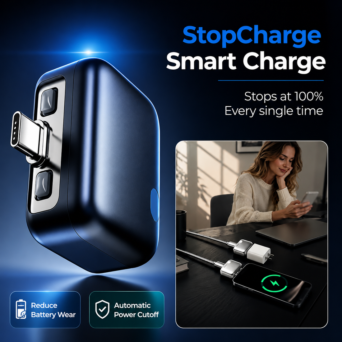 Smart Auto Stop Charging Adapter Auto Cut-Off Charger Protector with AI Full-Charge Disconnect Universal Overcharge Protection Adapter for Phone